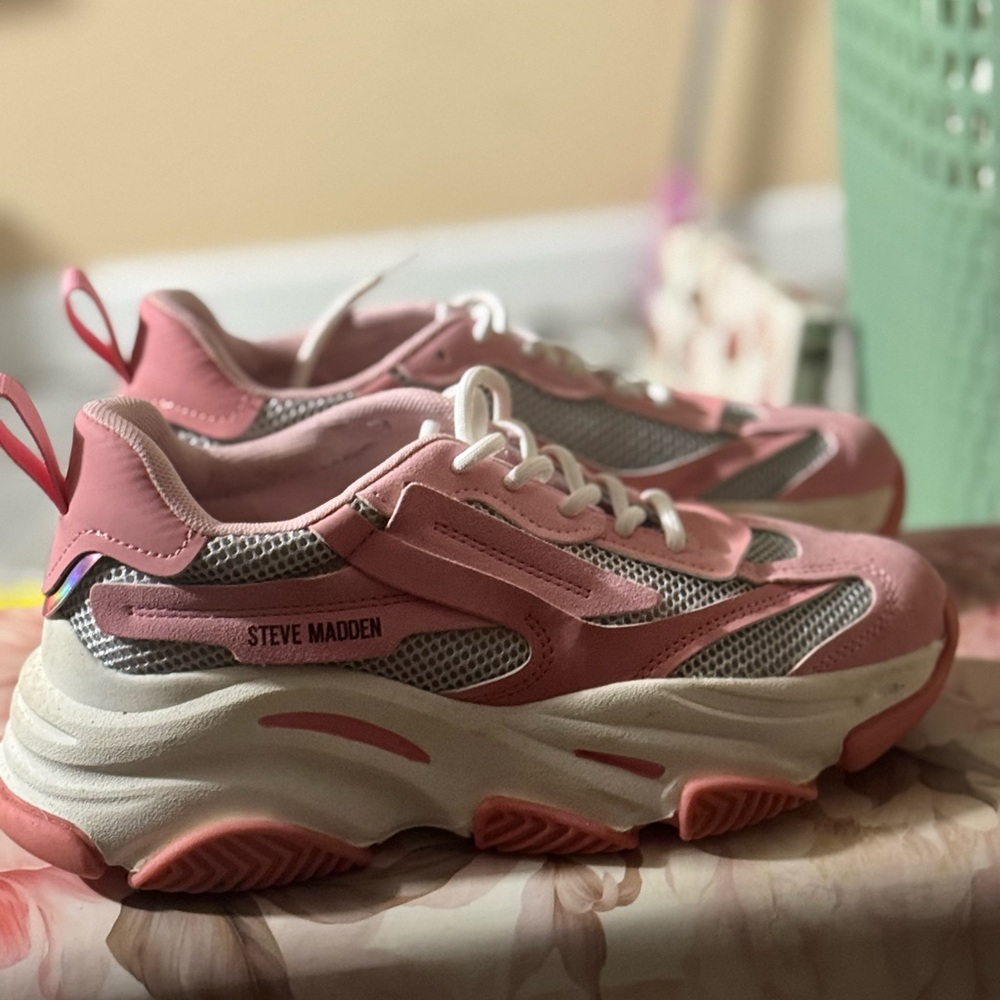 Steve Madden Pink and White Athletic Shoes